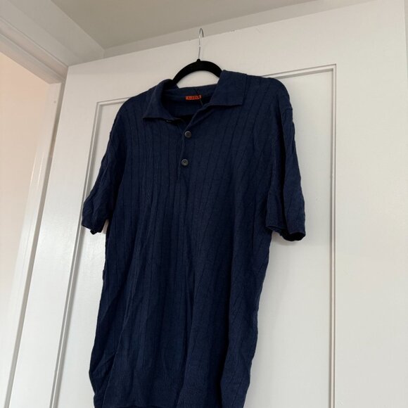 NWT Barena Marco Polo Shirt Ribbed Knit Short Sleeve Navy Linen Blend Sz XL - Picture 4 of 9